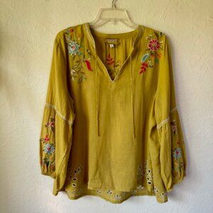 Johnny Was Workshop Mustard Yellow Peasant top size XL
